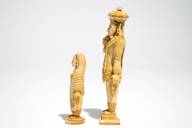 Two carved ivory figures and a reticulated knife, India and/or Nepal, 19/20th C.