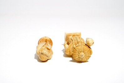 Two carved ivory figures and a reticulated knife, India and/or Nepal, 19/20th C.