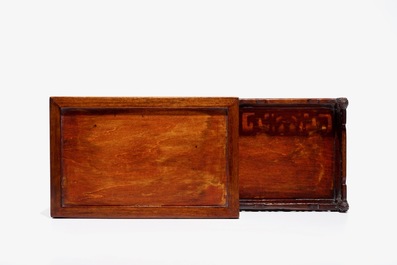 A small Chinese carved wood display with dragon panels, ca. 1900