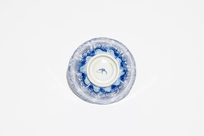 Six Chinese blue and white cups and saucers, Kangxi