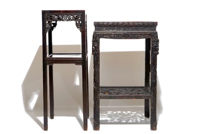 19世纪 木雕台座两件和矮桌