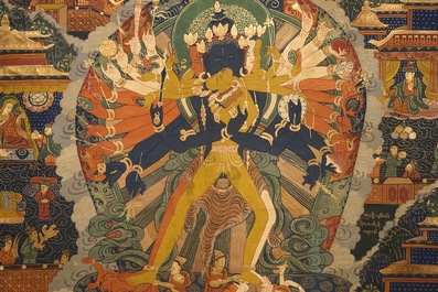 Een Tibetaanse thangka voorstellende Chakrasamvara, 19/20e eeuw