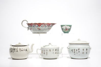 Un lot vari&eacute; en porcelaine de Chine famille rose et qianjiang cai, 18/20&egrave;me