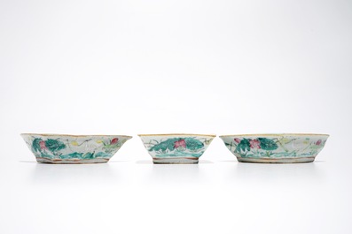 A Chinese famille rose sweetmeat or rice table set with lotus pond design, 19th C.