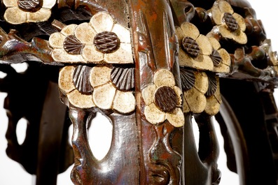 Two Chinese carved wood stands with marble tops, 19/20th C.