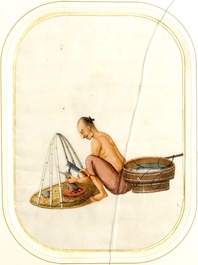 Trois peintures de professions sur papier de riz, Chine, Canton, 19&egrave;me