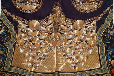 A Chinese embroidered silk woman's robe, Qing