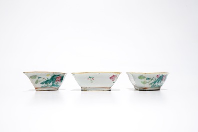 A Chinese famille rose sweetmeat or rice table set with lotus pond design, 19th C.