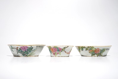 A Chinese qianjiang cai sweetmeat or rice table set with birds among flowers, 19th C.