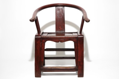 Four Chinese wood yoke-back chairs, 19/20th C.