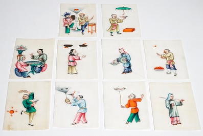 Une bo&icirc;te de petits tableaux sur papier de rize, Chine, Canton, 19&egrave;me