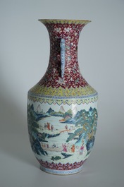 A very large Chinese famille rose vase, Qianlong mark, 19/20th C.