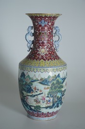 A very large Chinese famille rose vase, Qianlong mark, 19/20th C.