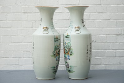 A pair of Chinese famille rose vases with playing boys, 19/20th C.