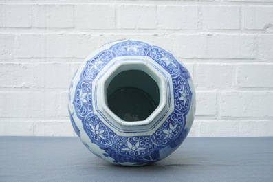 A Chinese blue and white baluster vase with figural design, Transitional period