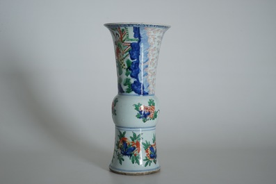 A Chinese wucai gu vase with figures, Shunzhi, Transitional period