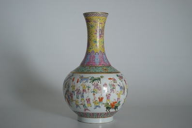 A Chinese famille rose &quot;100 boys&quot; bottle vase, Guangxu mark, 20th C.