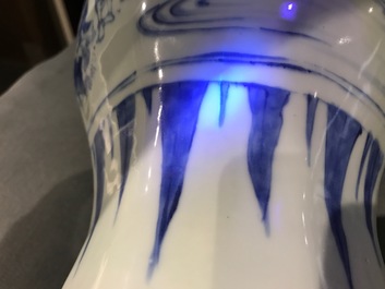 A Chinese blue and white baluster vase with figural design, Transitional period