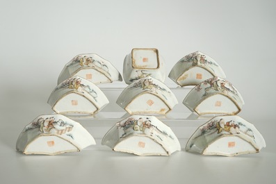 A Chinese qianjiang cai sweetmeat or rice table set with figural design, 19th C.