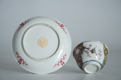 A Chinese famille rose cup and saucer, Yongzheng/Qianlong