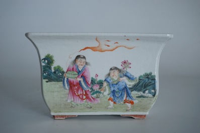A Chinese famille rose jardiniere with fine figures, Guangxu mark and probably of the period