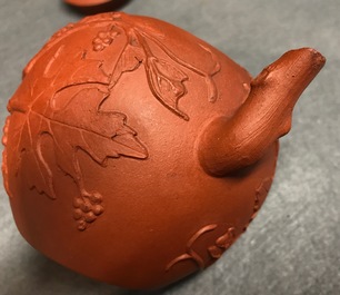 A Chinese Yixing teapot with applied squirrels and vines, Kangxi