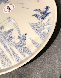 A Chinese blue and white pencil style plate, Yongzheng