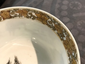 Un bol et une assiette en porcelaine de Chine grisaille &agrave; d&eacute;cor de buffles, Yongzheng