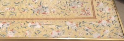 A Chinese embroidered yellow-ground silk cloth with peaches, Qing