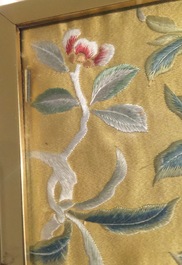 A Chinese embroidered yellow-ground silk cloth with peaches, Qing