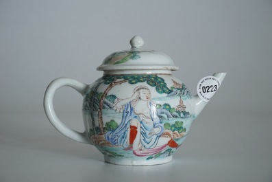 A Chinese famille rose teapot and cover with erotical design, Qianlong