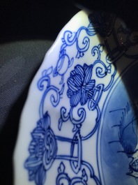 A pair of Chinese blue and white plates with fine landscapes, Kangxi