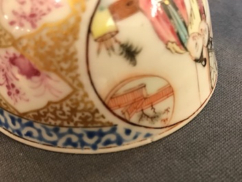 Trois tasses et soucoupes en porcelaine de Chine famille rose et dor&eacute;, Yongzheng/Qianlong