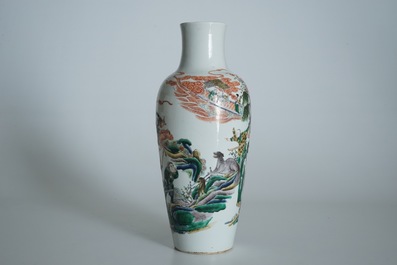 A Chinese famille verte mythological subject vase, 19th C.