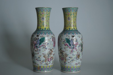 A pair of tall Chinese famille rose vases with immortals, Guangxu mark and of the period