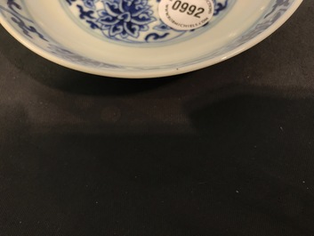 A small Chinese blue and white lotus scroll dish, Guangxu mark and of the period