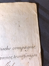 Trois actions de la Compagnie d'Ostende et deux de la Compagnie su&eacute;doise des Indes orientales, 18&egrave;me