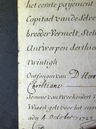 Trois actions de la Compagnie d'Ostende et deux de la Compagnie su&eacute;doise des Indes orientales, 18&egrave;me