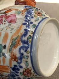 Une grande th&eacute;i&egrave;re en porcelaine de Chine famille rose &agrave; d&eacute;cor mandarin, Qianlong