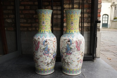 A pair of tall Chinese famille rose vases with immortals, Guangxu mark and of the period