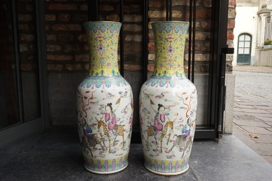 A pair of tall Chinese famille rose vases with immortals, Guangxu mark and of the period