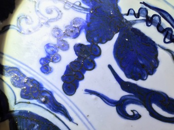 A very large Chinese blue and white dragon dish, Jiajing