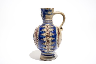 A Westerwald stoneware star jug in blue and manganese, 17th C.