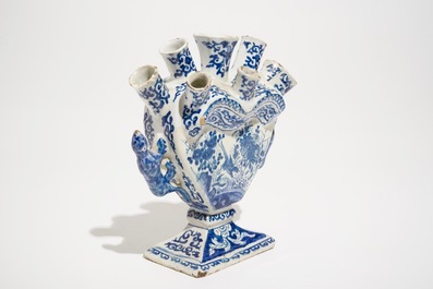 A Dutch Delft blue and white heart-shaped tulip vase, 1st half 18th C.