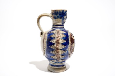 A Westerwald stoneware star jug in blue and manganese, 17th C.