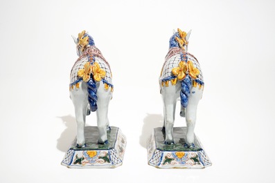 A pair of polychrome Dutch Delft models of horses, 1st half 19th C.