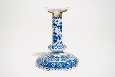 A Dutch Delft blue and white candlestick, 1st half 18th C.