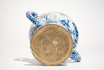 A Nevers faience chinoiserie flower holder in blue, white and manganese, France, 17th C.