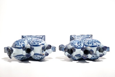 A pair of Delft style blue and white heart-shaped tulip vases, Nurnberg, Germany, 18th C.