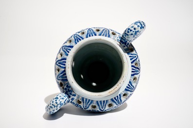 A Nevers faience chinoiserie flower holder in blue, white and manganese, France, 17th C.